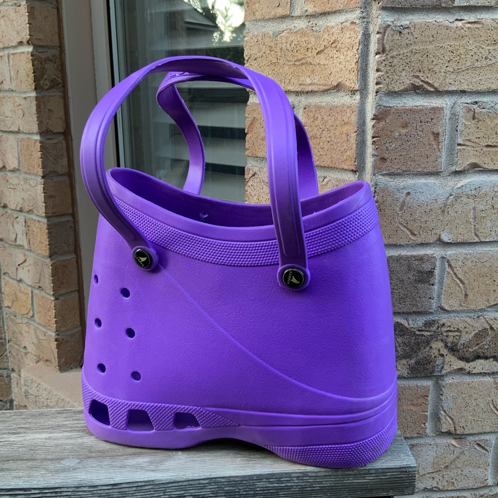 LUBBER Croc Shaped Purple Rubber Pool Beach Summer Tote HandBag 8” Waterproof